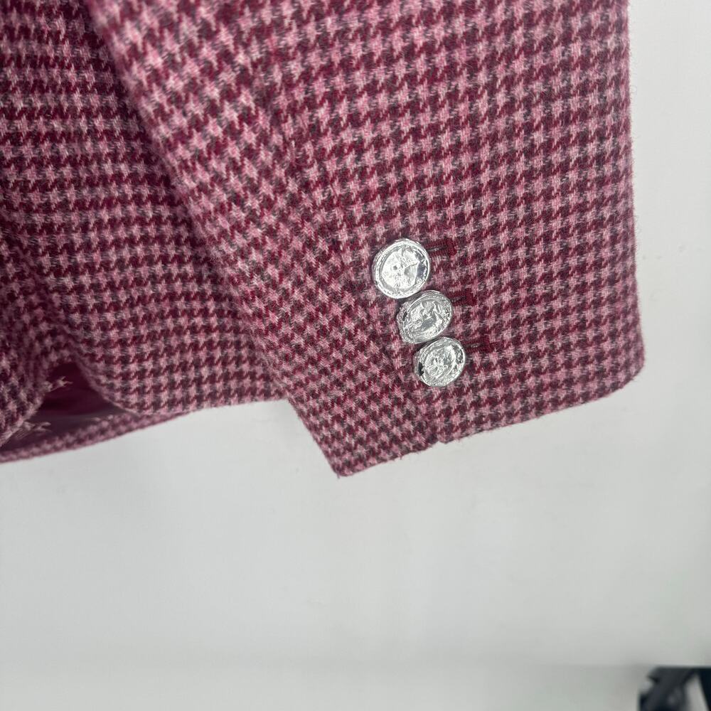 Talbots Pink Houndstooth Print Shetland Wool Two Button Blazer Jacket Size 16W - Picture 6 of 10
